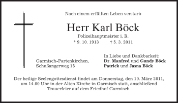 Traueranzeige von Karl Böck von MERKUR & TZ