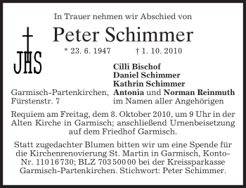 Traueranzeige von Peter Schimmer von MERKUR & TZ