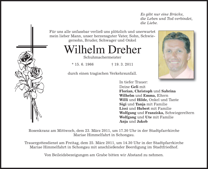  Traueranzeige für Wilhelm Dreher vom 23.03.2011 aus MERKUR & TZ