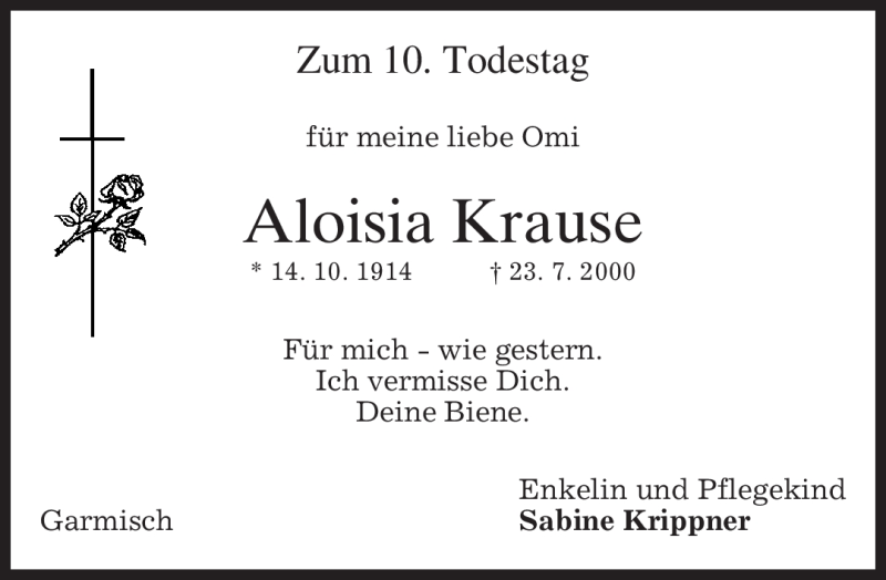  Traueranzeige für Aloisia Krause vom 23.07.2010 aus MERKUR & TZ