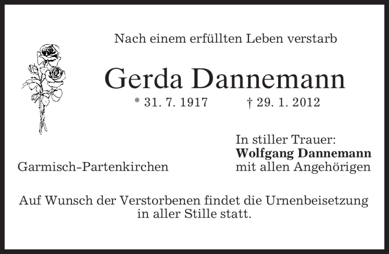  Traueranzeige für Gerda Dannemann vom 04.02.2012 aus MERKUR & TZ
