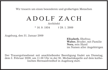 Traueranzeige von Adolf Zach von MERKUR & TZ