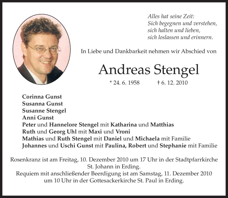  Traueranzeige für Andreas Stengel vom 09.12.2010 aus MERKUR & TZ