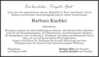 Traueranzeige von Barbara Kuchler von MERKUR & TZ