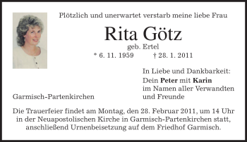 Traueranzeige von Rita Götz von MERKUR & TZ