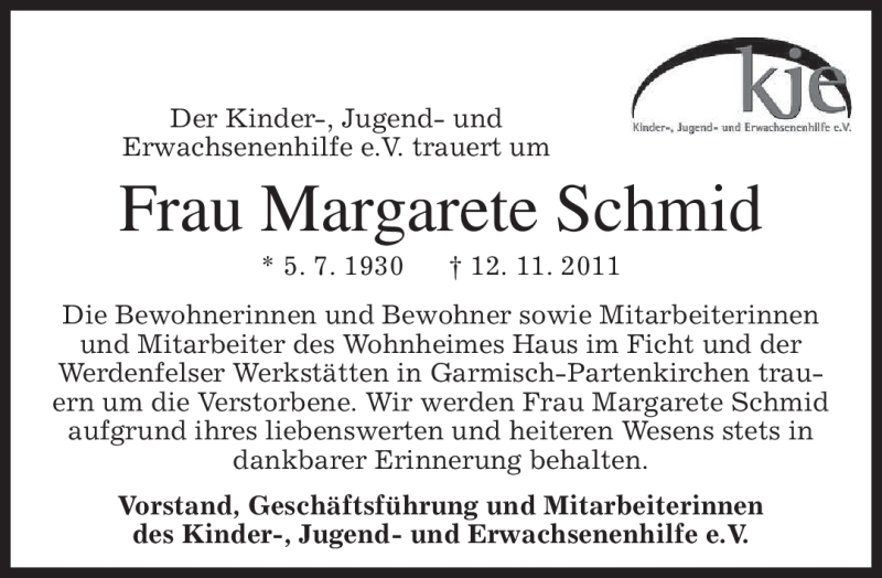  Traueranzeige für Margarete Schmid vom 21.11.2011 aus MERKUR & TZ