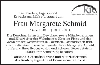 Traueranzeige von Margarete Schmid von MERKUR & TZ