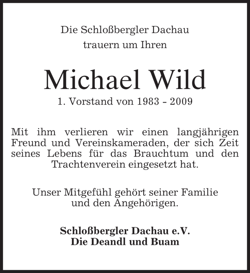  Traueranzeige für Michael Wild vom 19.05.2009 aus MERKUR & TZ