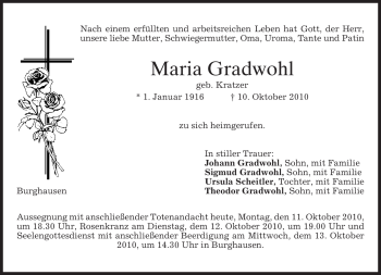 Traueranzeige von Maria Gradwohl von MERKUR & TZ