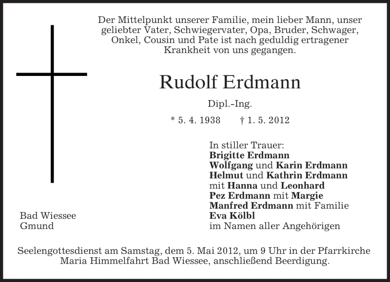  Traueranzeige für Rudolf Erdmann vom 03.05.2012 aus MERKUR & TZ