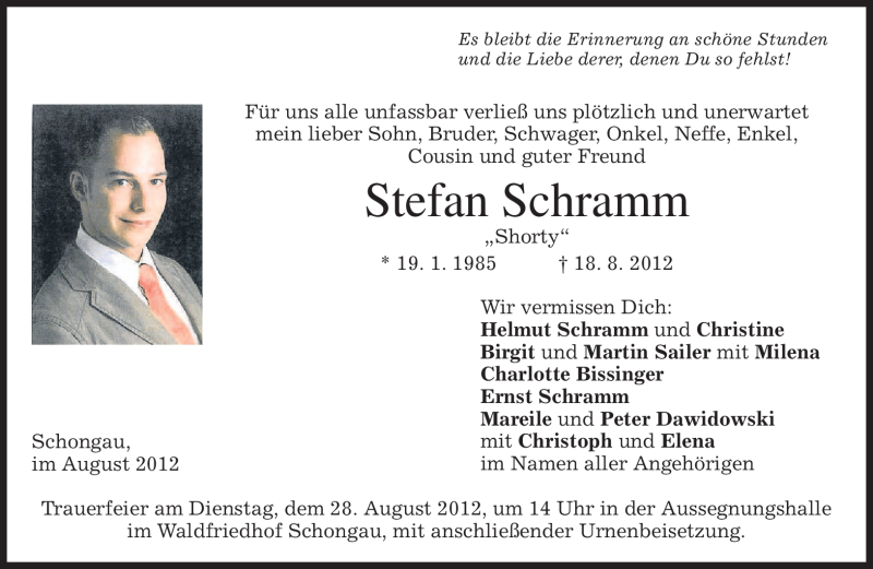  Traueranzeige für Stefan Schramm vom 24.08.2012 aus MERKUR & TZ