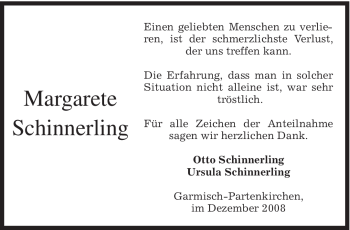 Traueranzeige von Margarete Schinnerling von MERKUR & TZ