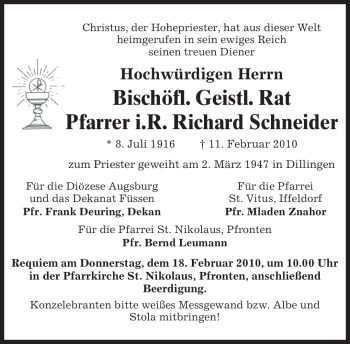 Traueranzeige von Richard Schneider von MERKUR & TZ