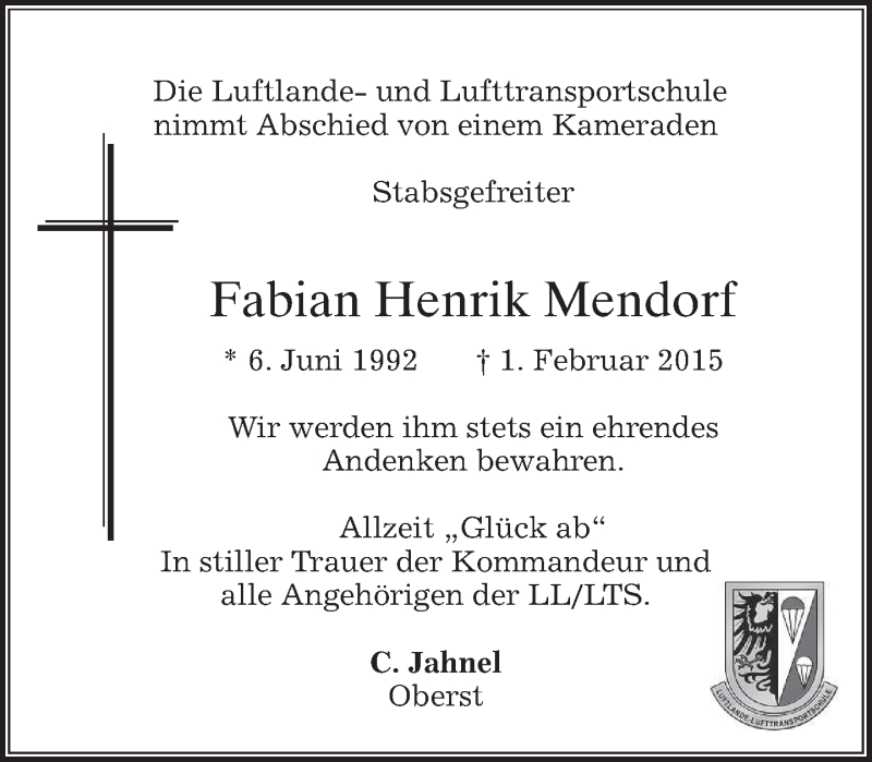  Traueranzeige für Fabian Henrik Mendorf vom 06.02.2015 aus merkurtz