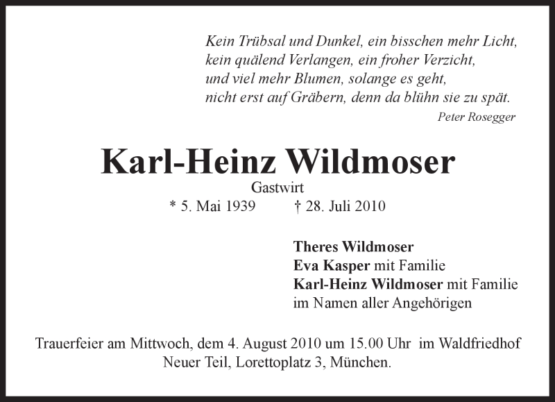  Traueranzeige für Karl-Heinz Wildmoser vom 31.07.2010 aus MERKUR & TZ