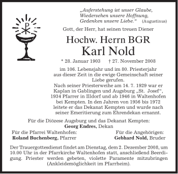 Traueranzeige von Karl Nold von MERKUR & TZ