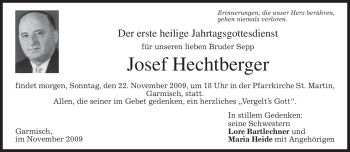Traueranzeige von Josef Hechtberger von MERKUR & TZ