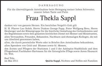 Traueranzeige von Thekla Sappl von MERKUR & TZ