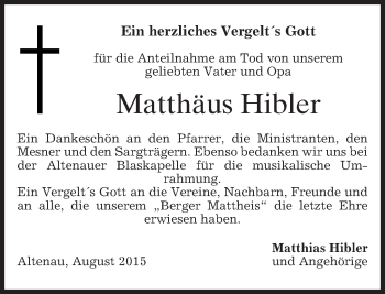 Traueranzeige von Matthäus Hibler von merkurtz