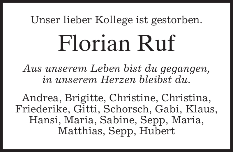  Traueranzeige für Florian Ruf vom 25.03.2010 aus MERKUR & TZ