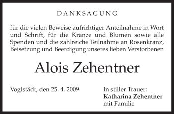 Traueranzeige von Alois Zehentner von MERKUR & TZ