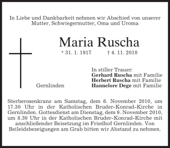 Traueranzeige von Maria Ruscha von MERKUR & TZ