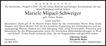 Traueranzeige von Mariele Miguel-Schweiger von MERKUR & TZ