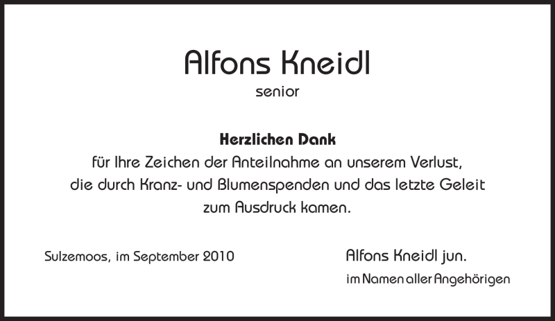  Traueranzeige für Alfons Kneidl vom 27.09.2010 aus MERKUR & TZ