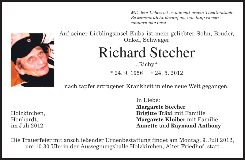  Traueranzeige für Richard Stecher vom 06.07.2012 aus MERKUR & TZ