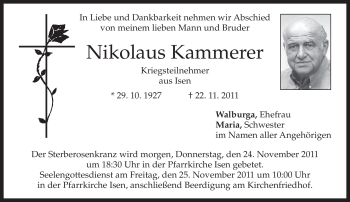 Traueranzeige von Nikolaus Kammerer von MERKUR & TZ
