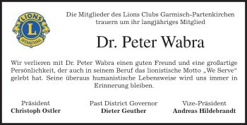 Traueranzeige von Peter Wabra von MERKUR & TZ