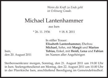 Traueranzeige von Michael Lantenhammer von MERKUR & TZ