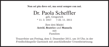 Traueranzeige von Paola Scheffler von MERKUR & TZ