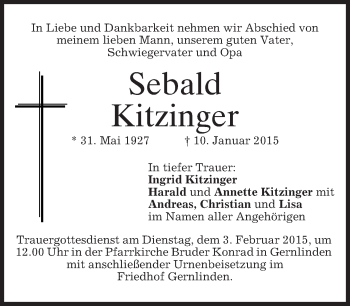 Traueranzeige von Sebald Kitzinger von merkurtz