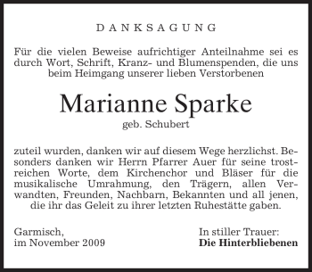 Traueranzeige von Marianne Sparke von MERKUR & TZ