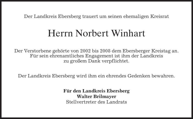  Traueranzeige für Norbert Winhart vom 03.05.2010 aus MERKUR & TZ
