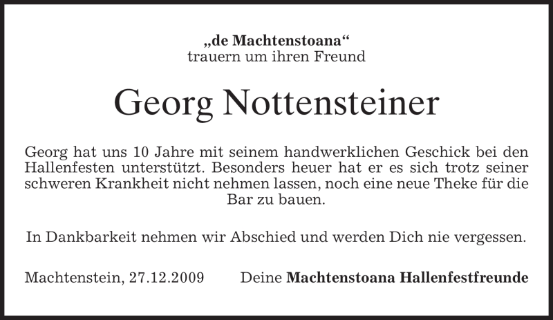  Traueranzeige für Georg Nottensteiner vom 29.12.2009 aus MERKUR & TZ