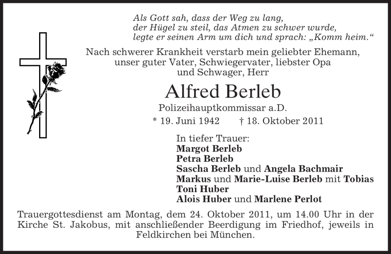  Traueranzeige für Alfred Berleb vom 21.10.2011 aus MERKUR & TZ