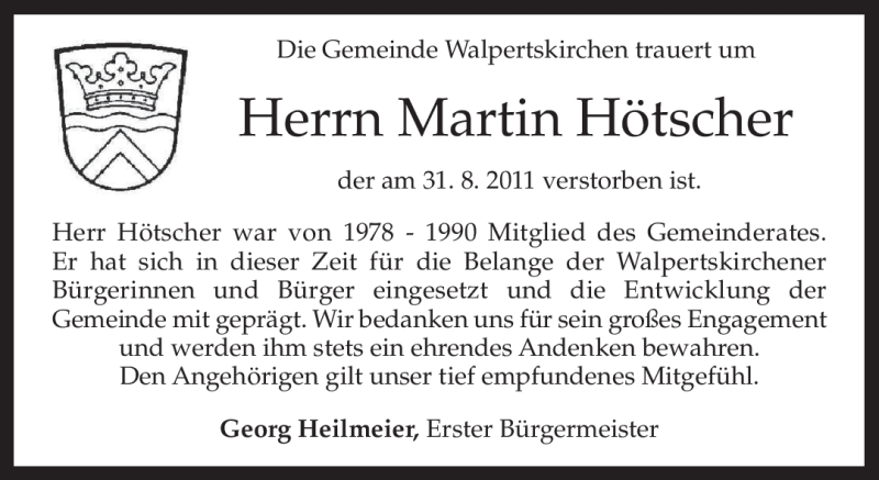  Traueranzeige für Martin Hötscher vom 03.09.2011 aus MERKUR & TZ