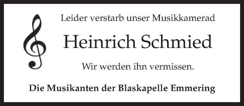  Traueranzeige für Heinrich Schmied vom 13.02.2015 aus merkurtz