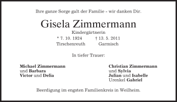 Traueranzeige von Gisela Zimmermann von MERKUR & TZ