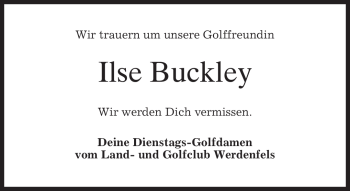 Traueranzeige von Ilse Buckley von MERKUR & TZ