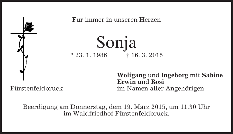  Traueranzeige für Sonja Hoffmann vom 18.03.2015 aus merkurtz
