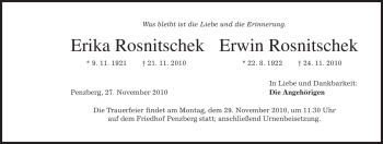 Traueranzeige von Erika Rosnitschek von MERKUR & TZ