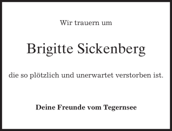 Traueranzeige von Brigitte Sickenberg von MERKUR & TZ
