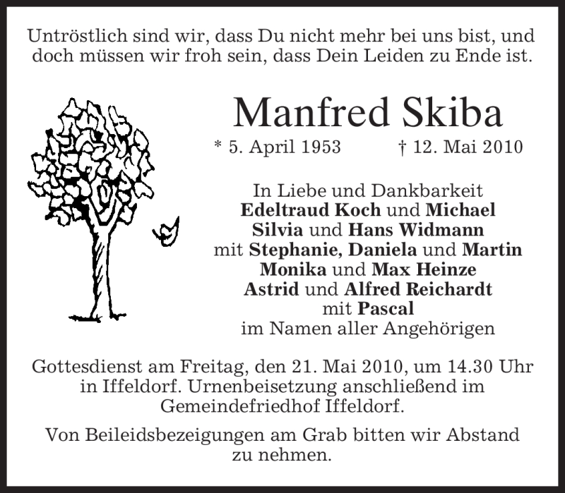  Traueranzeige für Manfred Skiba vom 18.05.2010 aus MERKUR & TZ