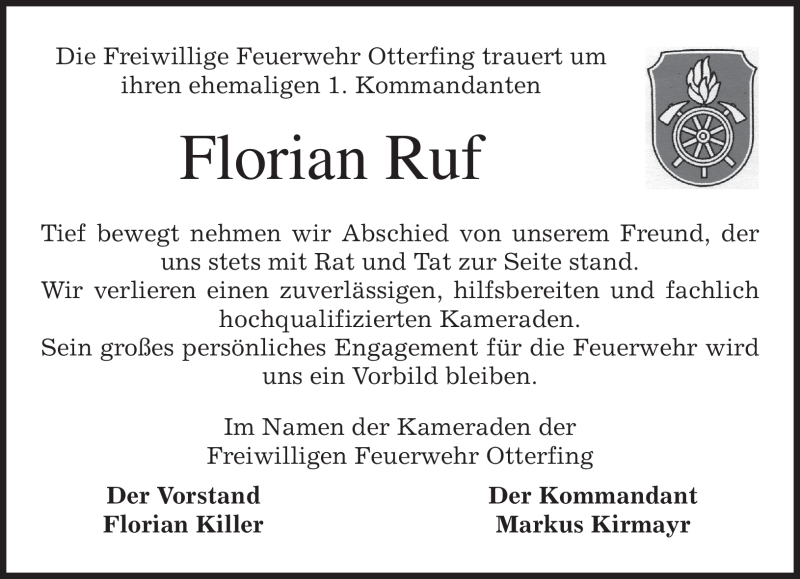  Traueranzeige für Florian Ruf vom 25.03.2010 aus MERKUR & TZ