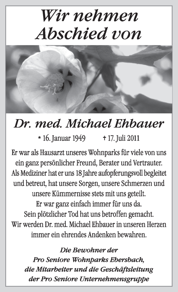  Traueranzeige für Michael Ehbauer vom 20.07.2011 aus MERKUR & TZ