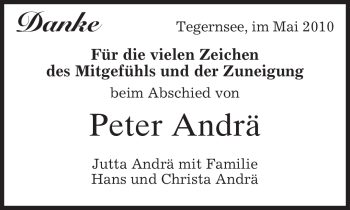 Traueranzeige von Peter Andrä von MERKUR & TZ