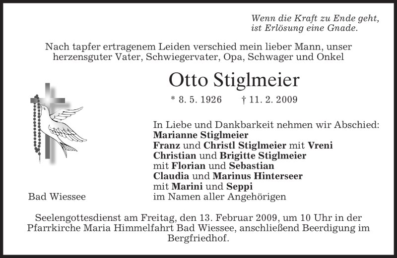  Traueranzeige für Otto Stiglmeier vom 01.02.2009 aus MERKUR & TZ